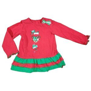 Bumble + Birdie Christmas Ruffle Reindeer Stocking Bows Santa Hat Girl's Top 4T